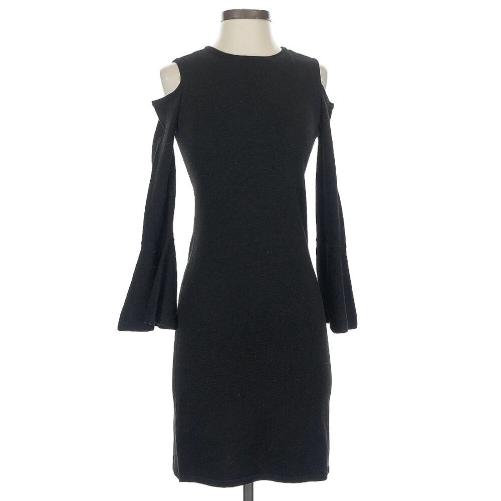 La Nouvelle Women's Size Large Cold Shoulder Dress Black Ruffle Boatneck Knit